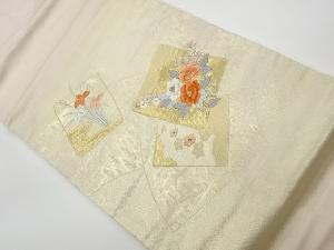 リサイクル　色紙に花々模様刺繍名古屋帯